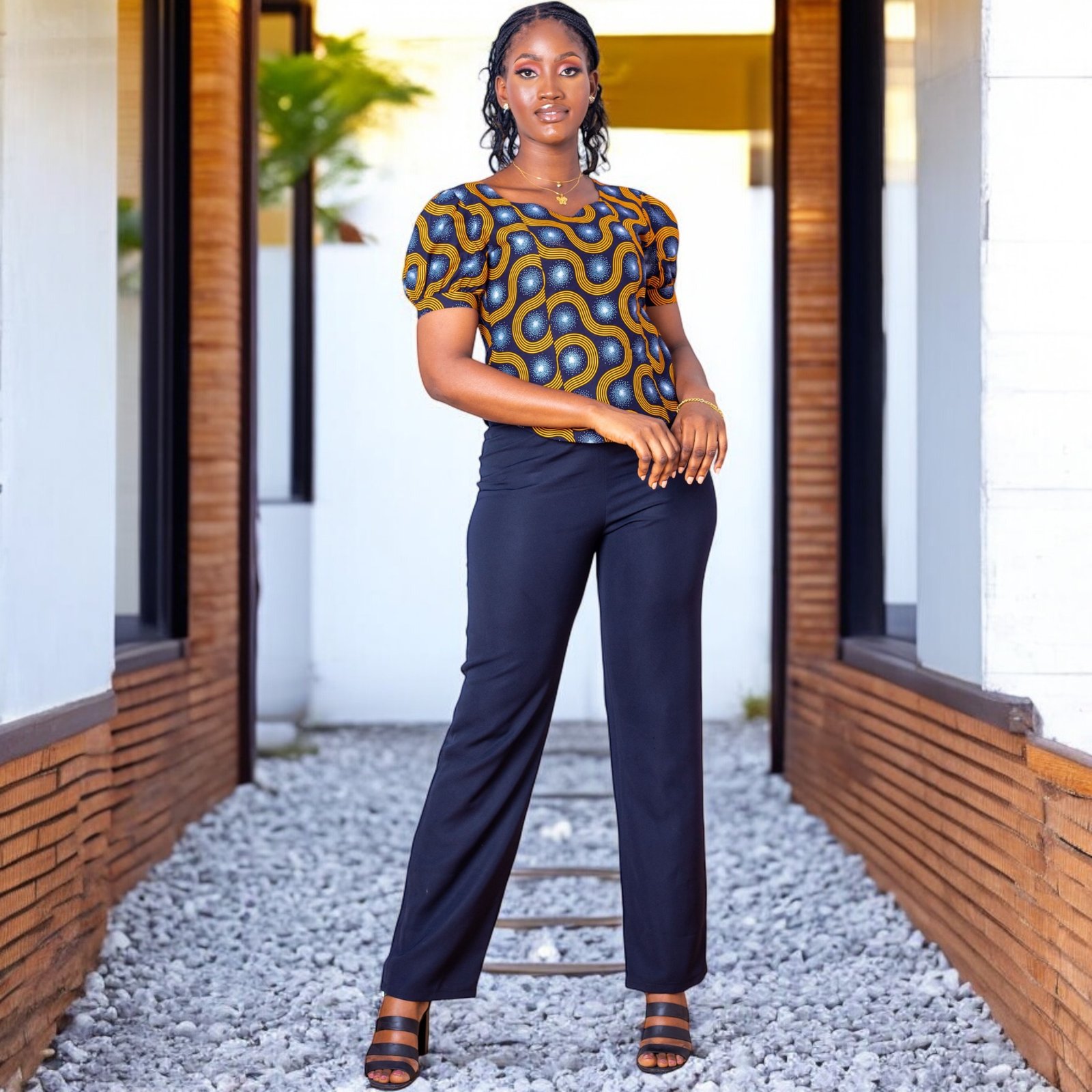 Azima Women's African Print Puff-Sleeve Blouse