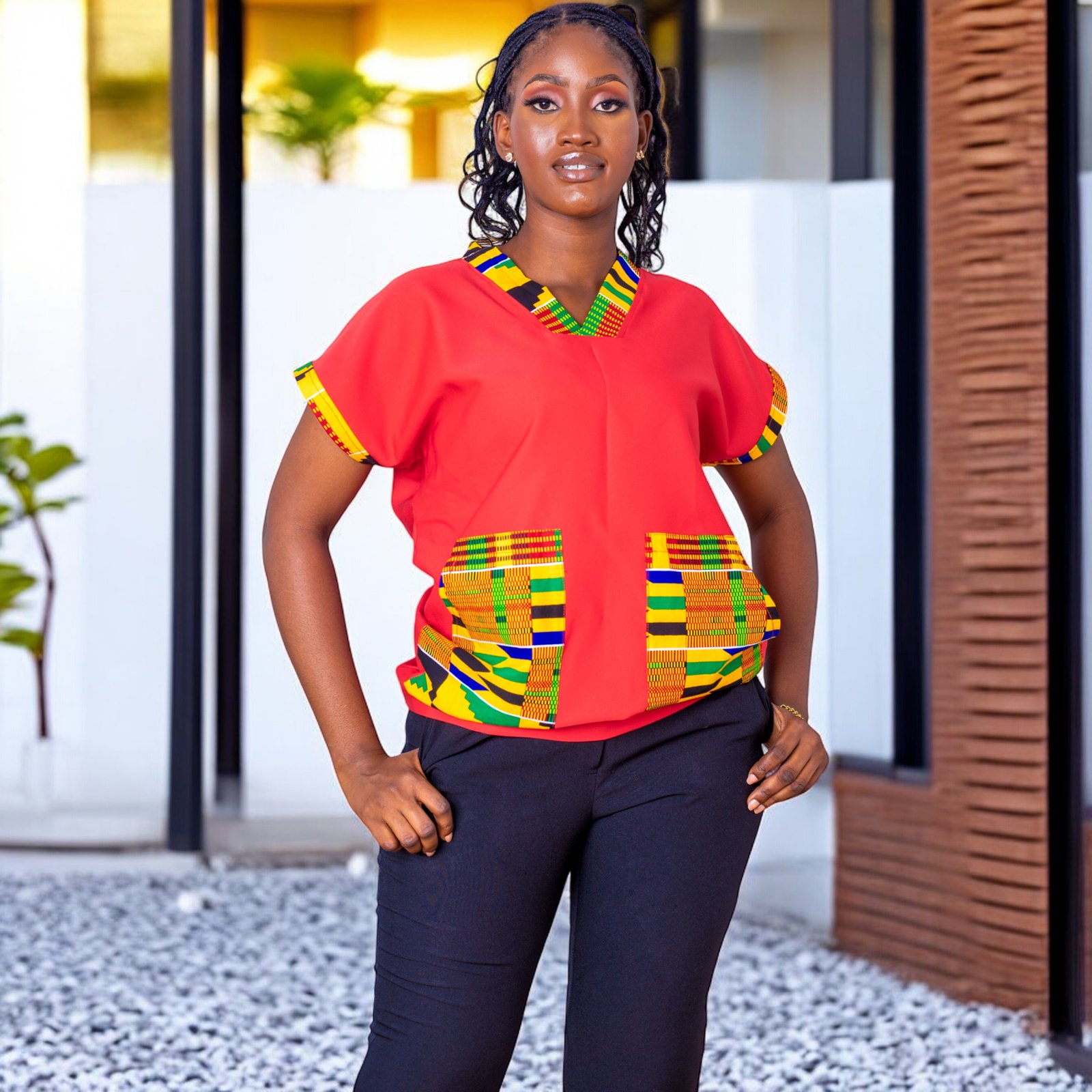 Sira Women's African Print  Kente Scrub Top