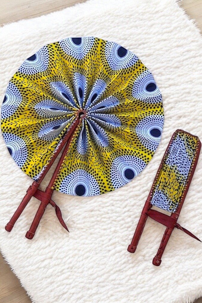 Yellow Peacock African Print Hand Fan