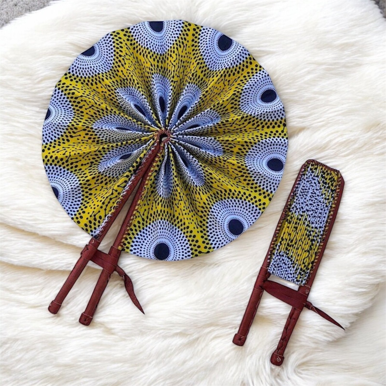 Yellow Peacock African Print Hand Fan