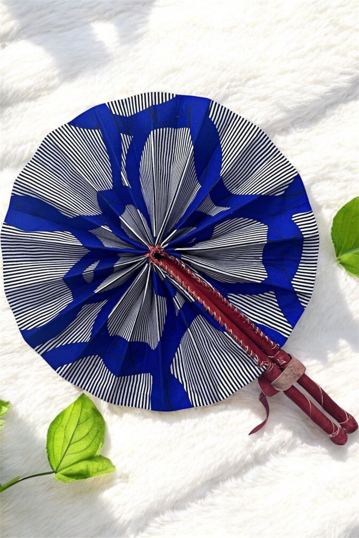 Wave Symphony - Blue & White African Print Fan